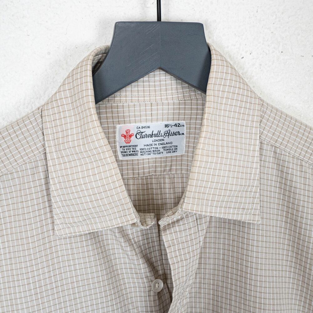 Turnbull & Asser Cotton Tan micro check Dress shirt size 16 1/2 - Picture 5 of 11